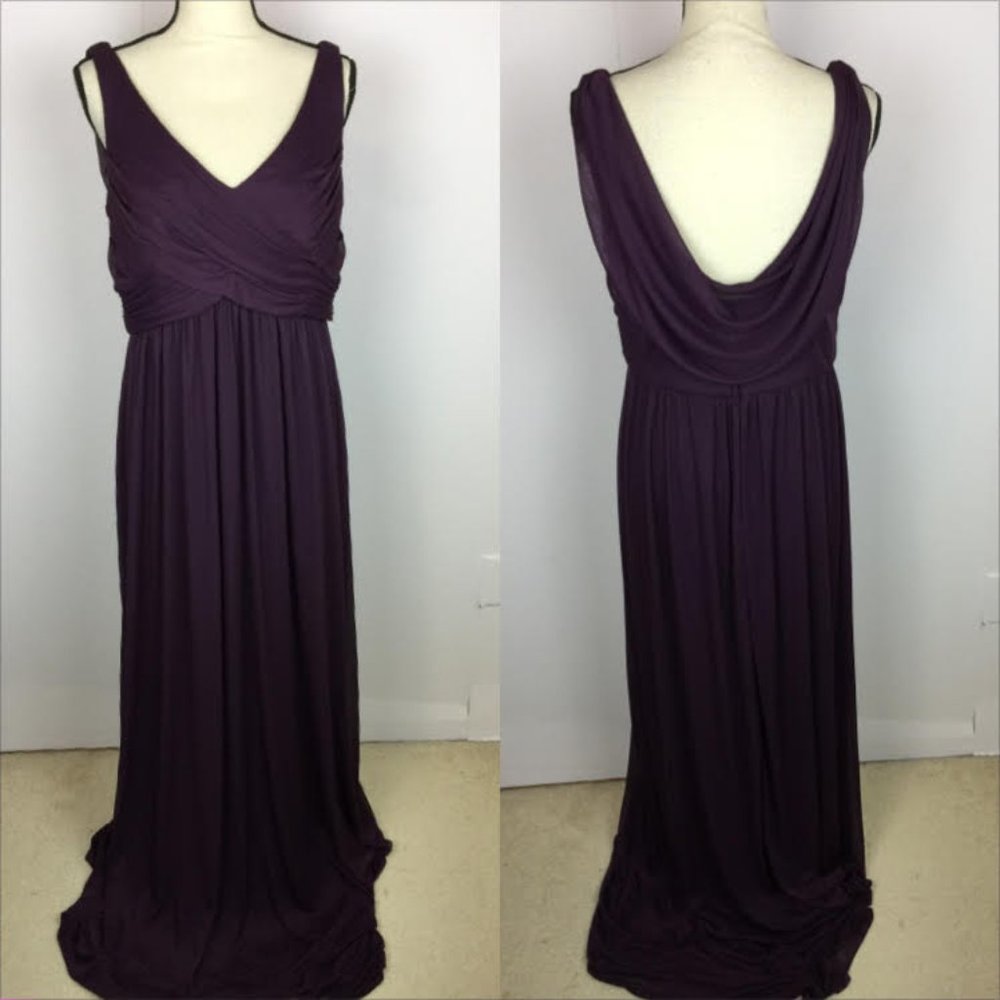 David's Bridal Long Bridesmaid Maxi Dress Sz 12 Purple V-Neck Sleeveless